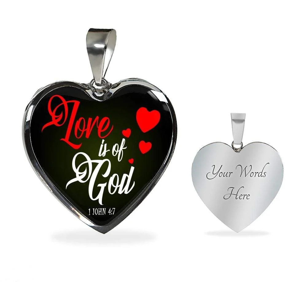 Love Is Of God Necklace Personalized Engraved Silver Heart Necklace Custom Name